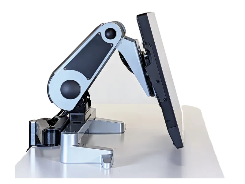 Cintiq Pro 27 on the XOOT_Pro arm with the screen raised over the keyboard area